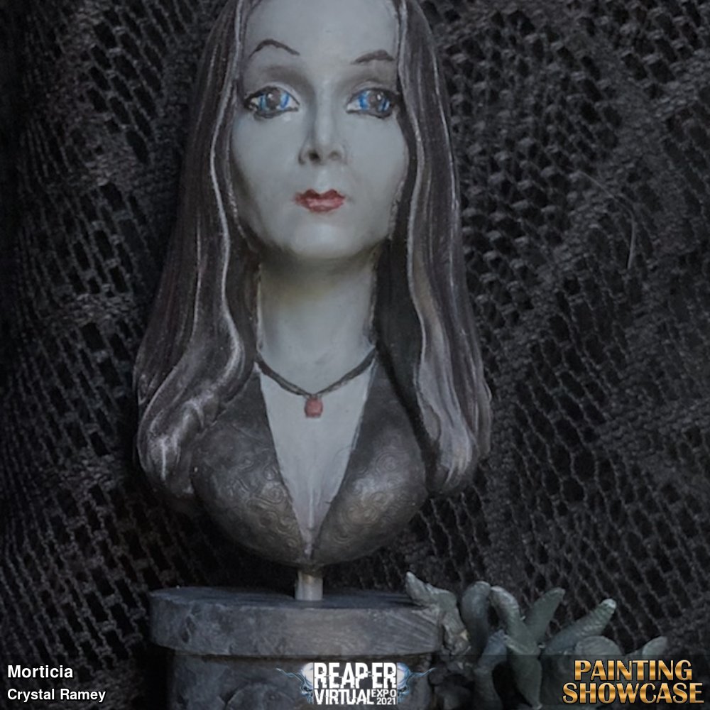 I've always been a huge fan of the Addams Family. Morticia and Gomez provided a loving family that was welcoming to all. Being an outsider who has been fascinated with the dark side of life since childhood, I felt would have fit in better in the Addams Family household. When I saw this bust from Black Heart Enterprises, I knew I had to have it. I wanted to give a little color to the piece while maintaining a black and white feel, thus the muted paint choices. I also sculpted baby to wrap around the base. 