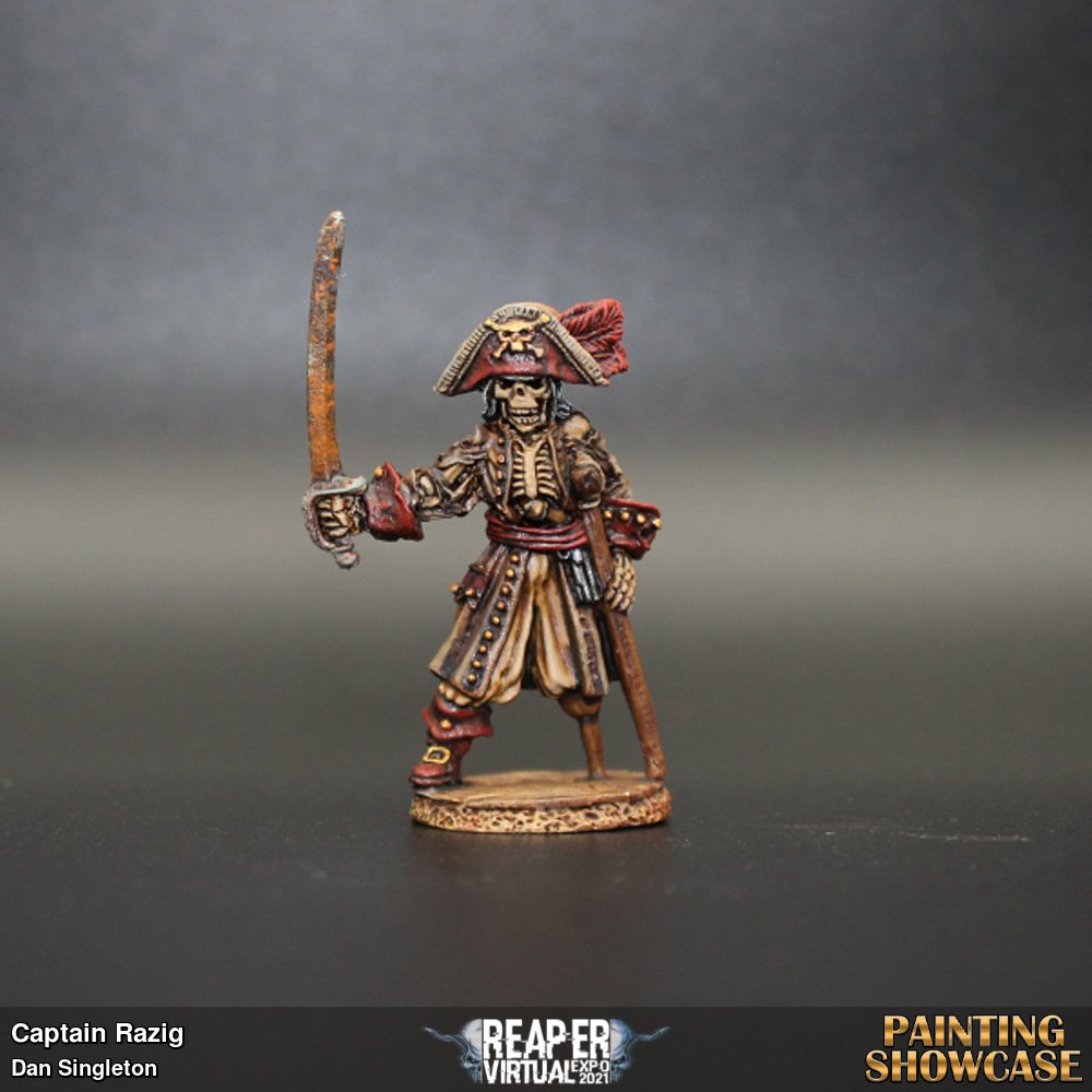 2020 saw me rediscover miniature painting after over a decade away from the hobby, and this was one of the very first miniatures I painted upon my return 'Captain Razig by Reaper (SKU: 02437).  I wanted to see if I could pull off an aged and distressed look.