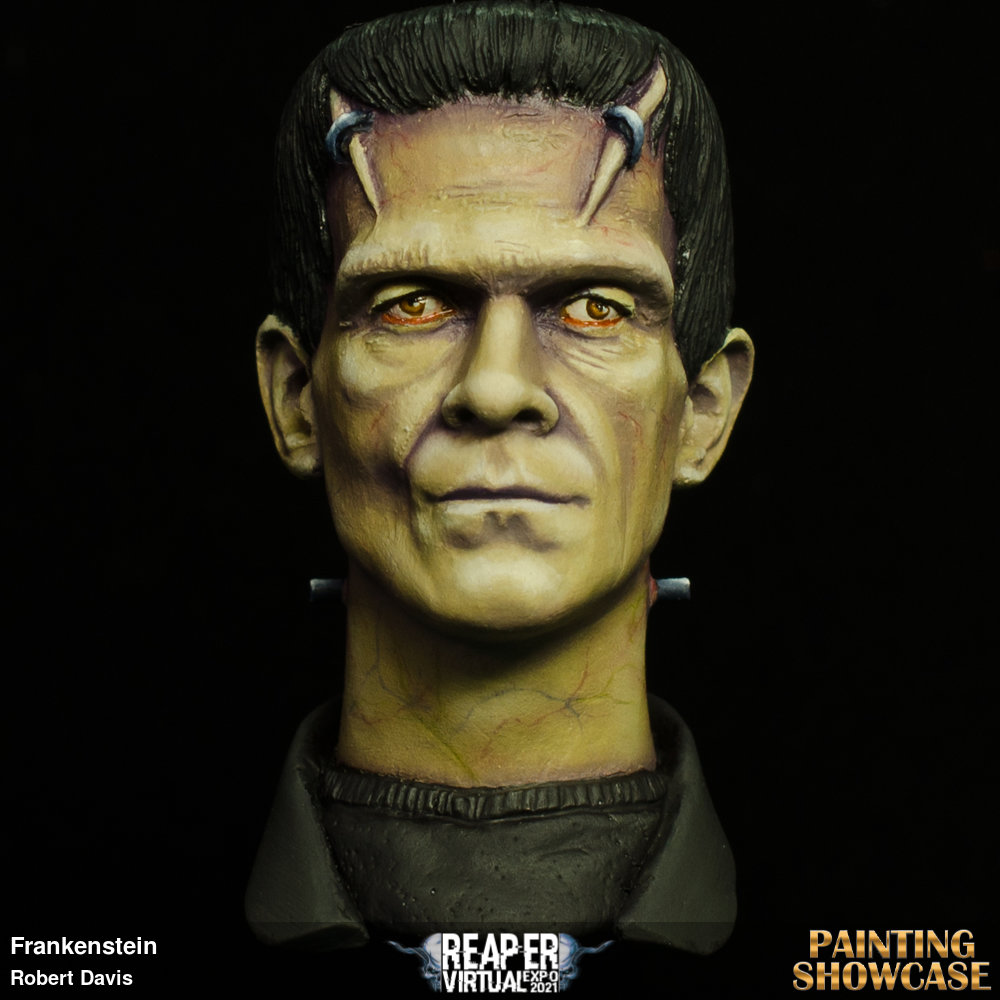 1/8 scale resin replacement head for the Moebius Frankenstein kit. I added the jacket collar and shirt with apoxie sculpt. Painted with oils.