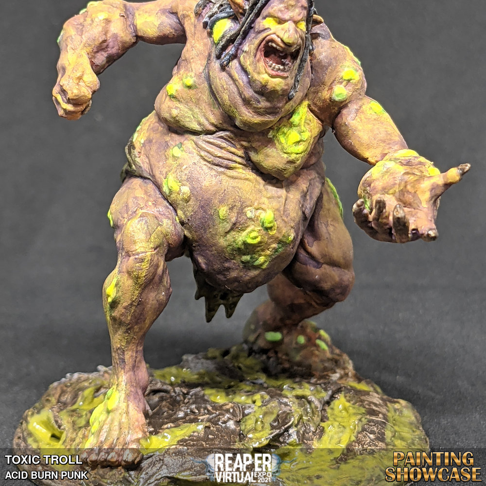 TOXIC TROLL painted for hopeful future fallout dnd campaign post corvid. 