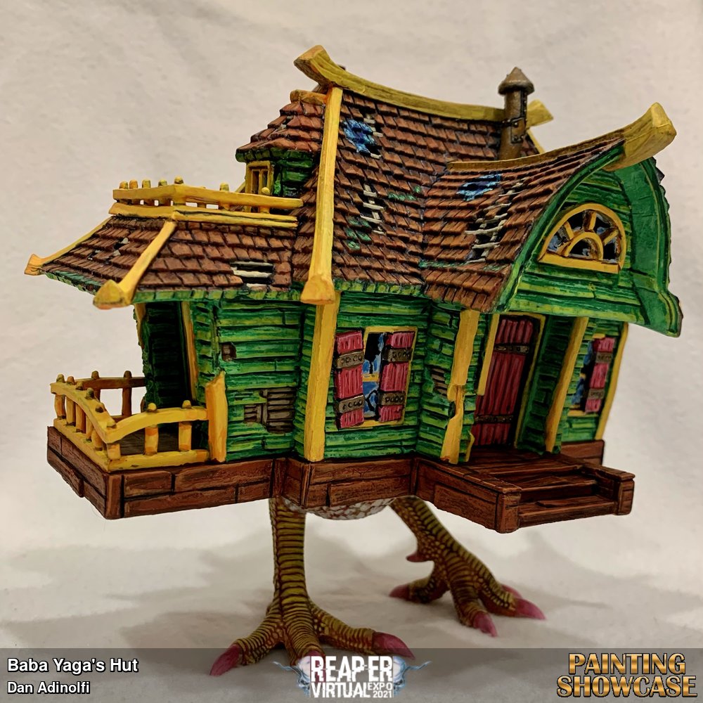 Baba Yaga's Hut is quite a curious thing./Baba Yaga likes a home that can dance and sing./She dresses up her hovel in the colors of the Spring/And lets it walk on chicken legs (but without chicken wings).