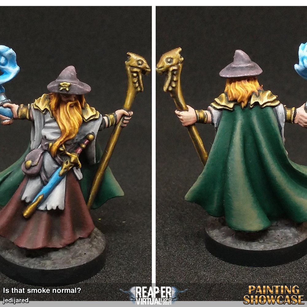 The dynamic pose of this wizard was so fun to paint but I couldn't help but see Jason Wiebe's face peeking out from under that hat.  
