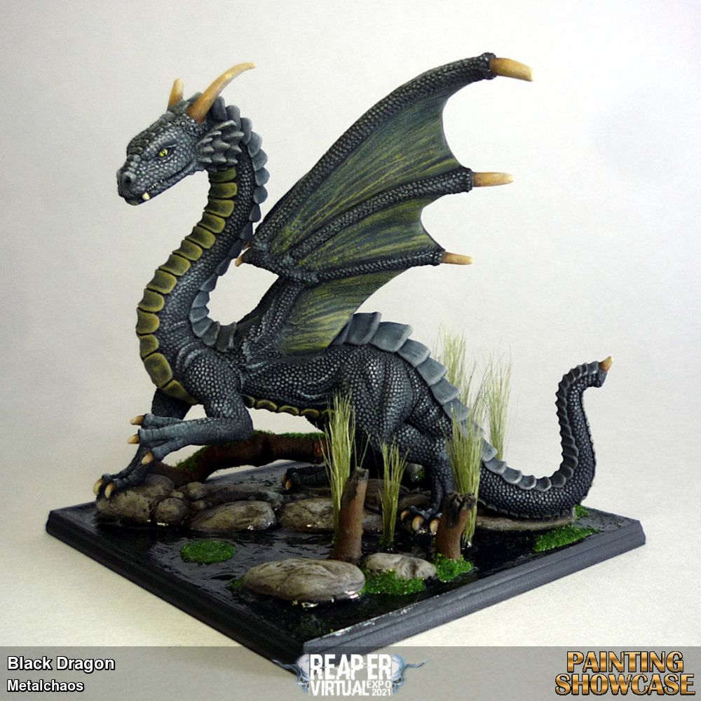 Grenadier 9601, Black Dragon sculpted by William Watt in 1988. The base is 75mm wide.