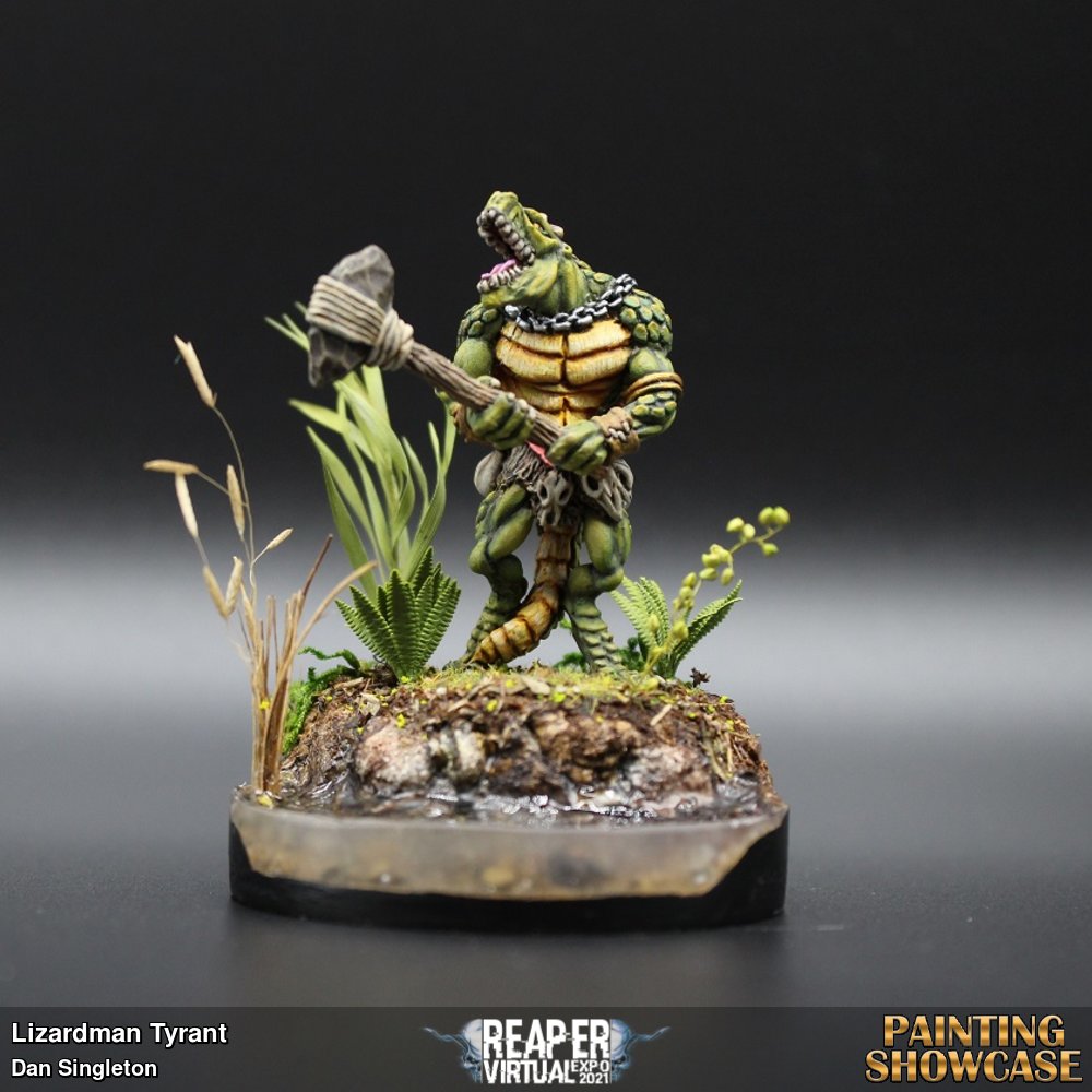 I really liked this sculpt (Lizardman Tyrant by Reaper SKU: 02404), it was a joy to paint.  It was my first attempt at incorporating water into a base.