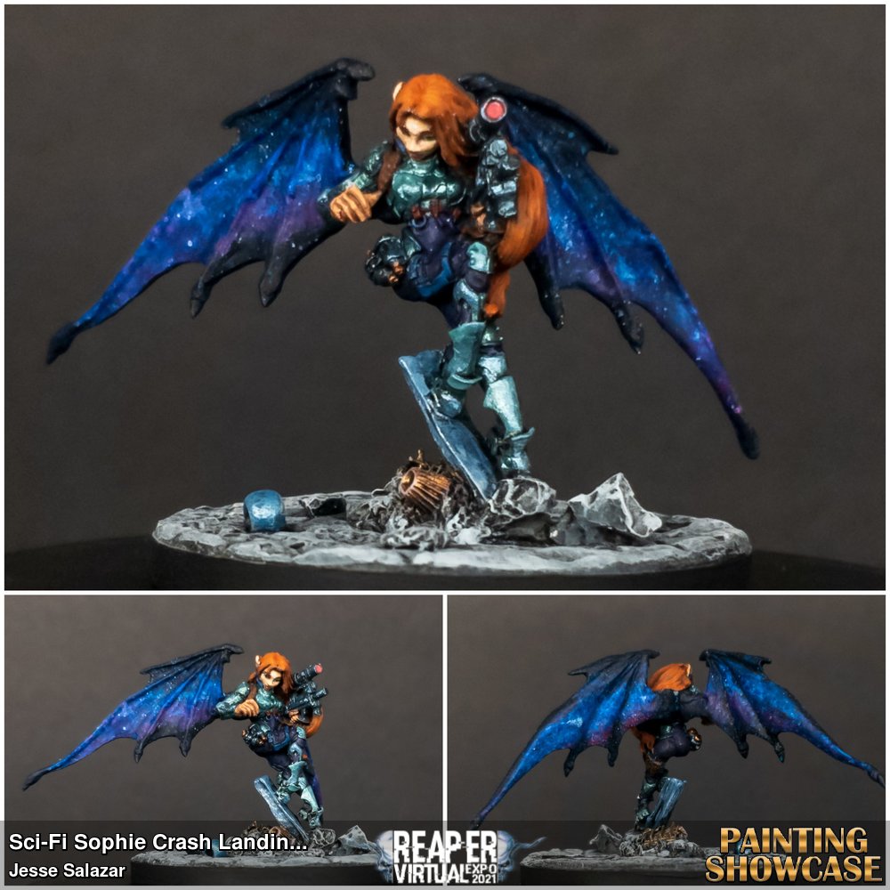 Used techniques learn from 2020 reapercon to paint the wings finally  having the inspiration for this sophie into crash the RVE party. 